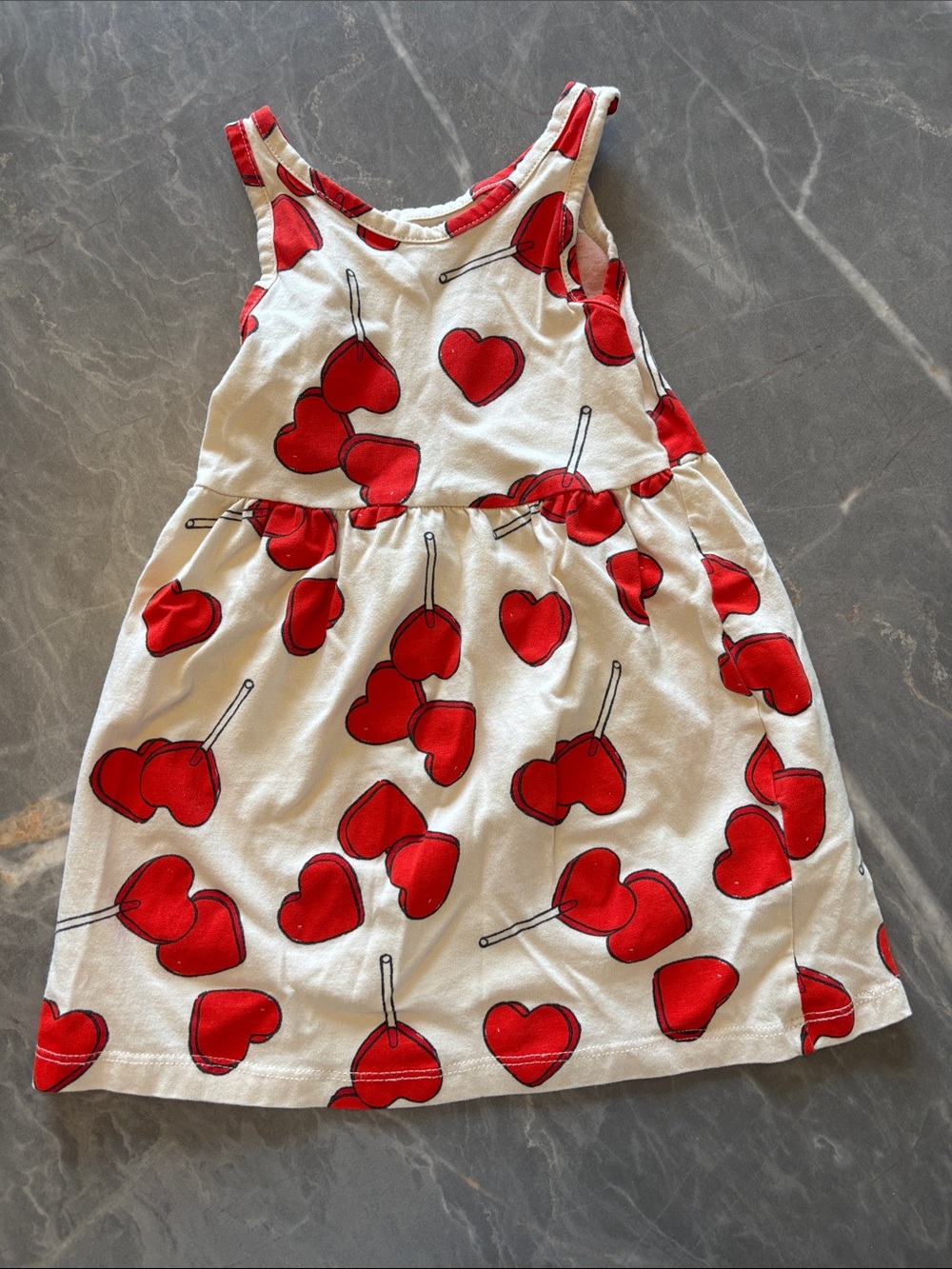 Girls White Sleeveless Dress with Red Hearts Print